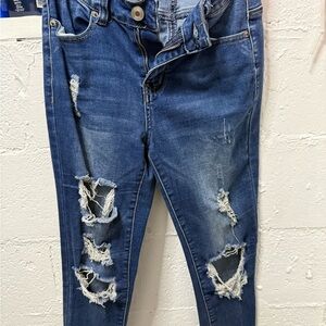 Rue21 Dark Blue Distressed Skinny Jeans